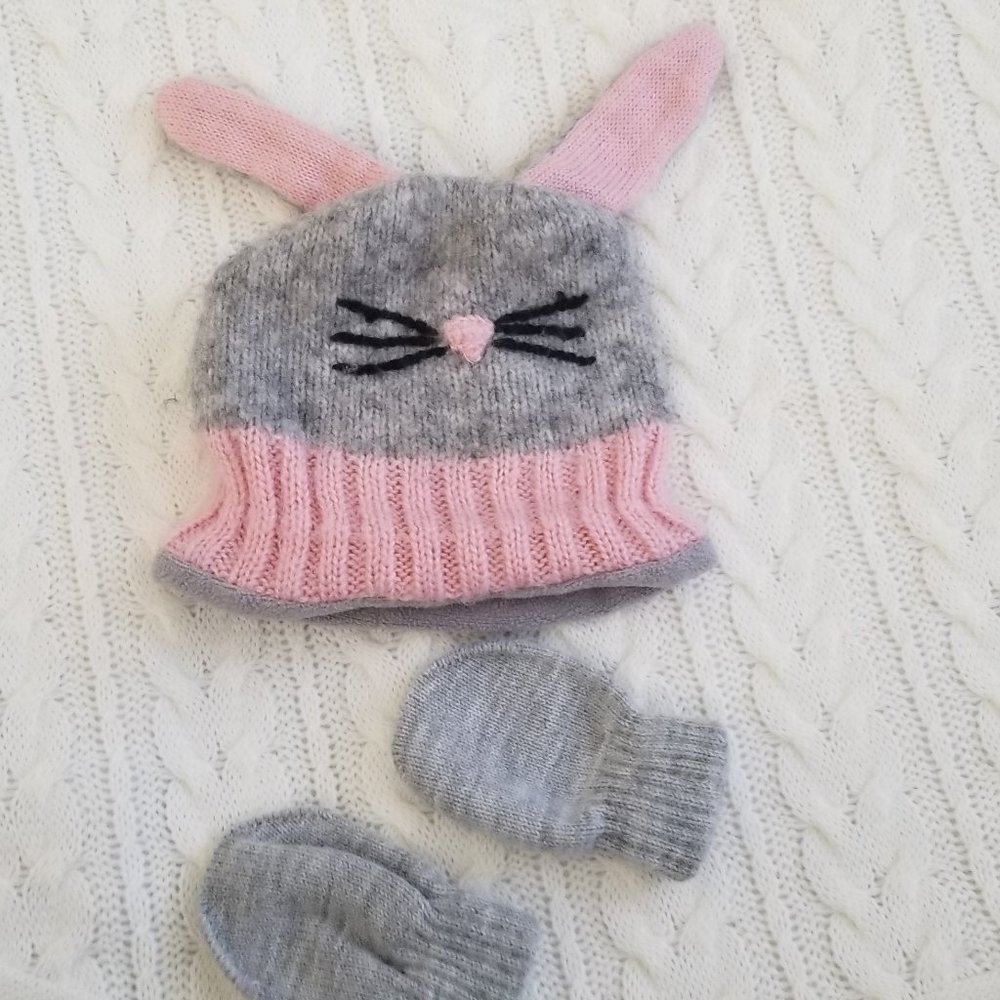 Cute Bunny Beanie and Mitten Set 12 – 24 Month